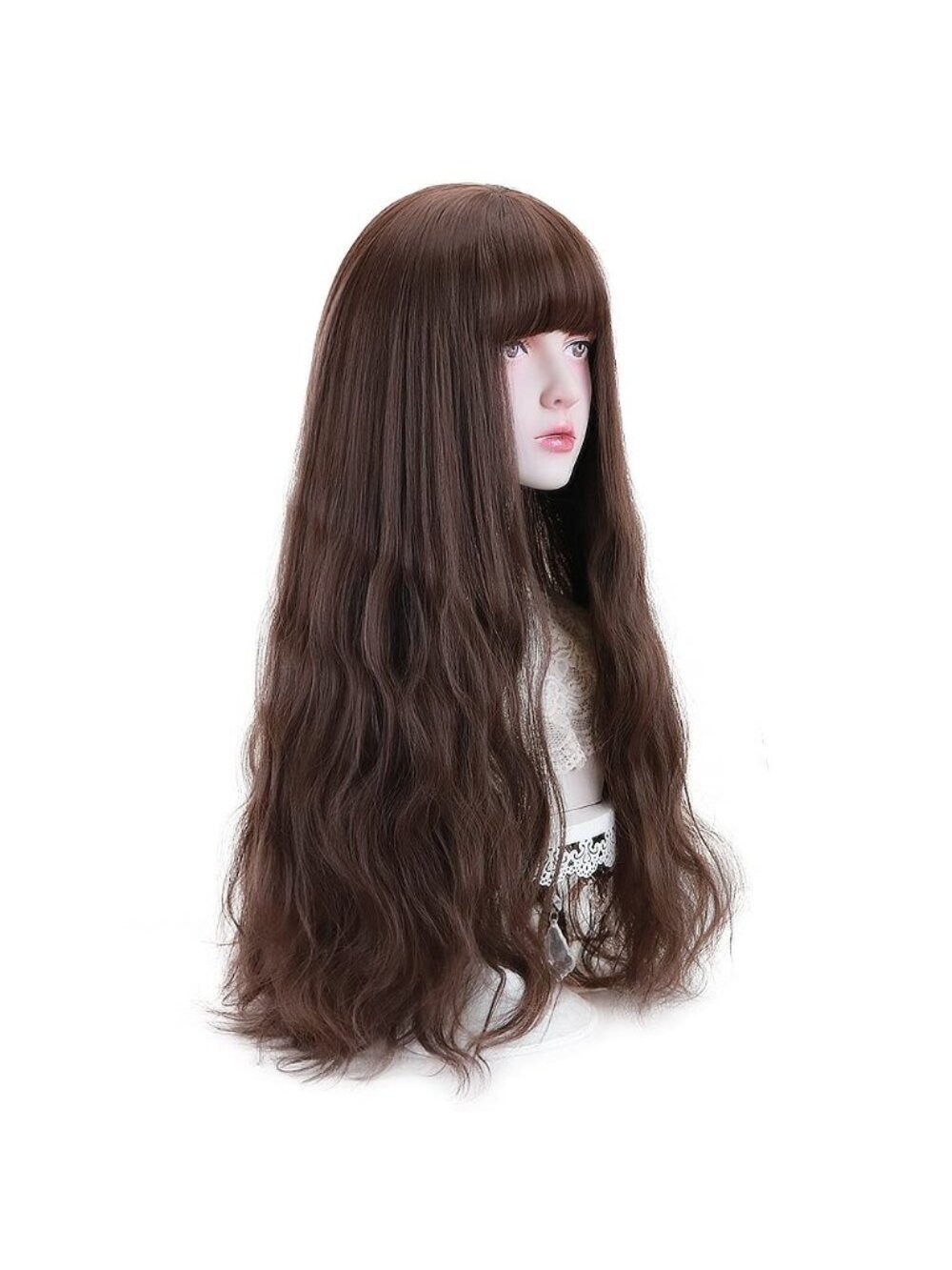 Women's Brown Natural Long Wavy Cosplay Heat Resistant Synthetic Fiber Wigs
